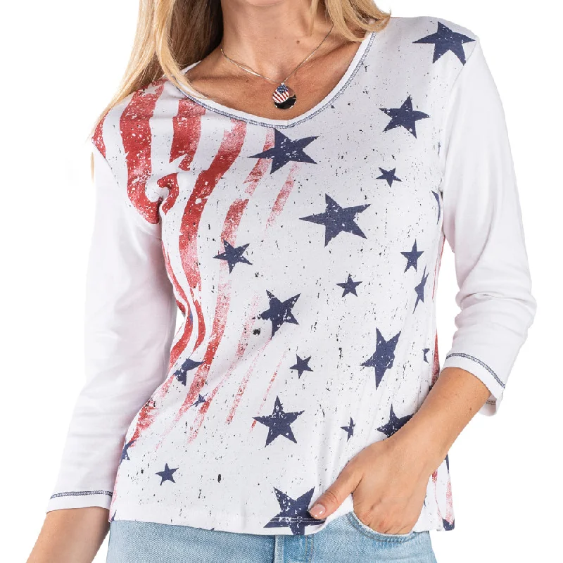 stylish wrap top for ladies -Women's Made in USA Vintage Stars and Stripes Top