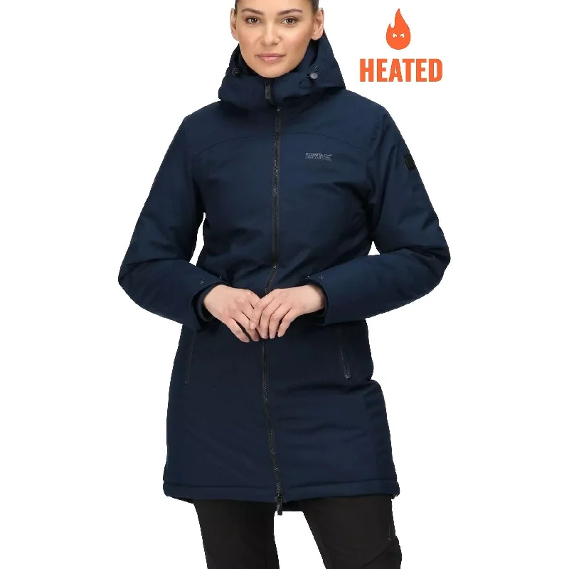 double-layered long coat for women -Regatta Voltera III Waterproof Womens Heated Jacket - Navy