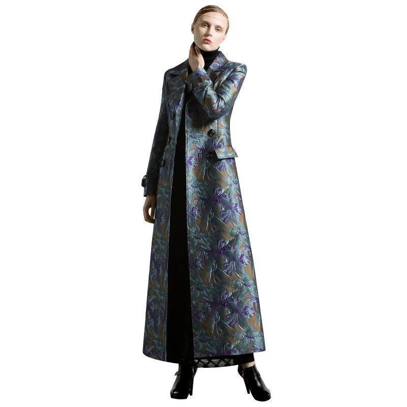 long elegant trench coat for women -Jacquard Long Jacket For Women