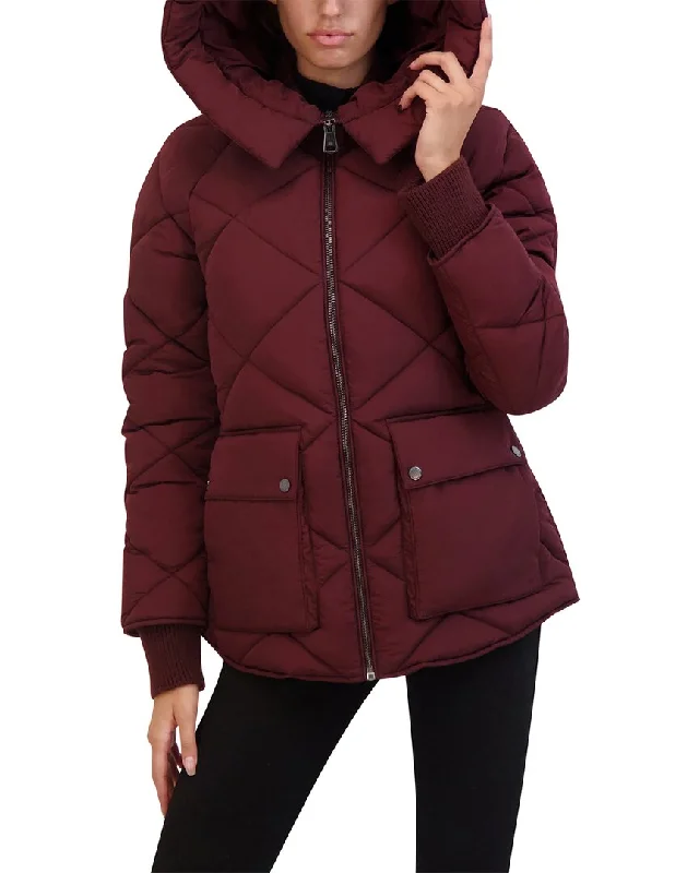 luxury designer winter coat for women -Kenneth Cole Diamond Quilted Crinkle Puffer Coat