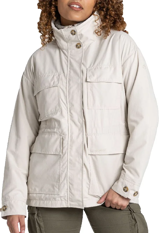 ladies' long hooded winter coat -Craghoppers NosiLife Adventure Womens Jacket - Cream