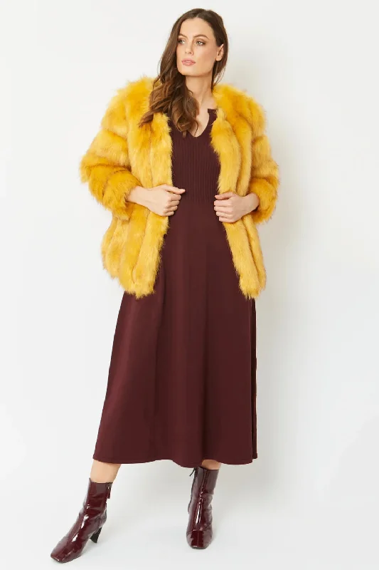 professional work blazer for women -Yellow Faux Fur Coat