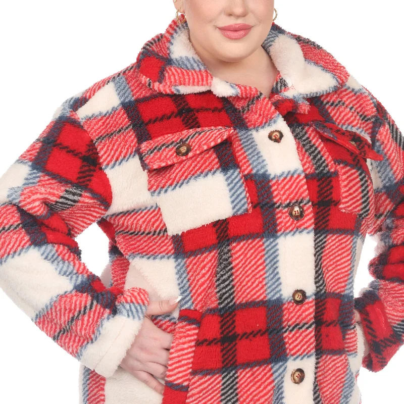 sporty track jacket for women -White Mark Women's Plus Size Plaid Shacket