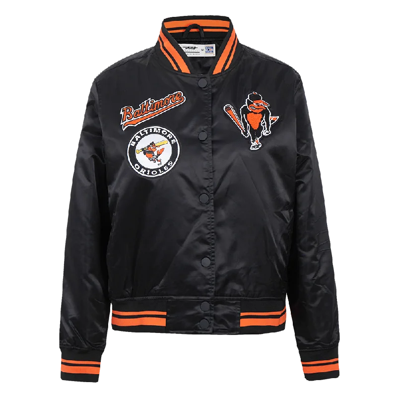 oversized women's coat -MLB BALTIMORE ORIOLES RETRO CLASSIC WOMEN'S RIB SATIN JACKET (BLACK/ORANGE)