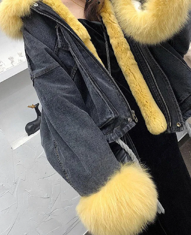 Black Denim with Yellow Fur