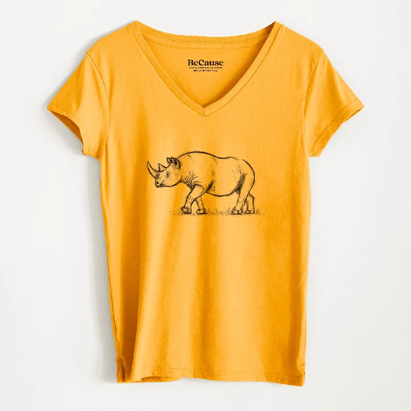 breathable workout top for women -Black Rhinoceros - Diceros bicornis - Women's 100% Recycled V-neck