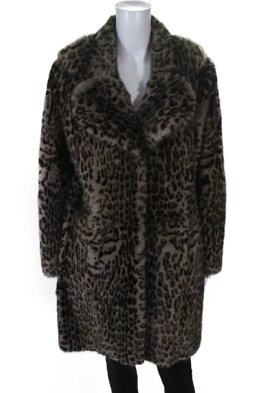 women's varsity bomber jacket -Lilly E Violetta  Womens Mink Fur Animal Print 3/4 Length Coat Brown