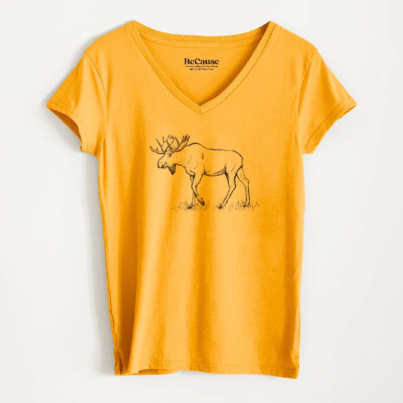 women's seamless fitted top -Bull Moose - Alces alces - Women's 100% Recycled V-neck