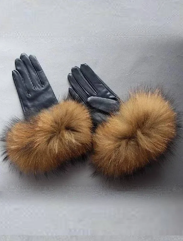 waterproof hiking jacket for women -Raccoon Fur Sheepskin Leather Gloves