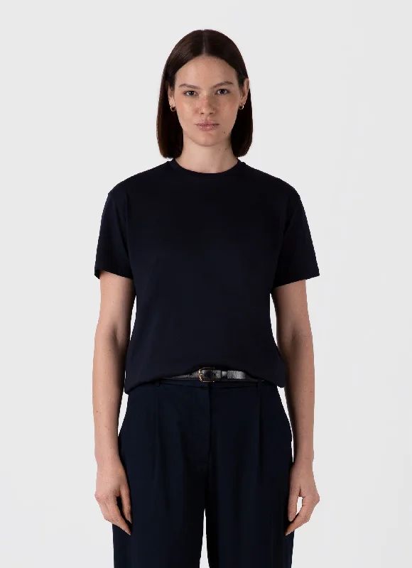 women's silky satin blouse -Women's Boy Fit T-shirt in Midnight Navy