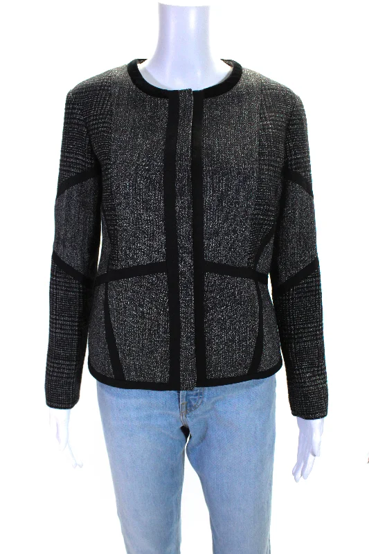 women's oversized corduroy jacket -Etro Milano Womens Houndstooth Round Neck Snap Closure Jacket Gray Black