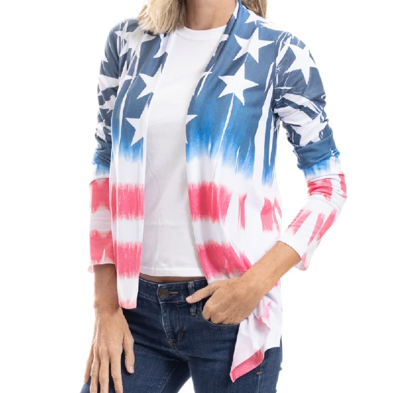 women's embroidered boho blouse -Women's Made in USA Stars and Stripes Cardigan