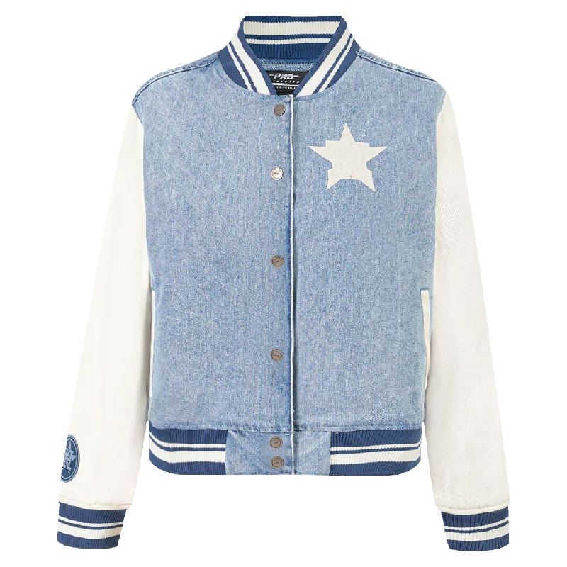 versatile trench coat for ladies -MLB HOUSTON ASTROS VARSITY BLUES WOMEN'S DENIM VARSITY JACKET (DENIM/LINEN)