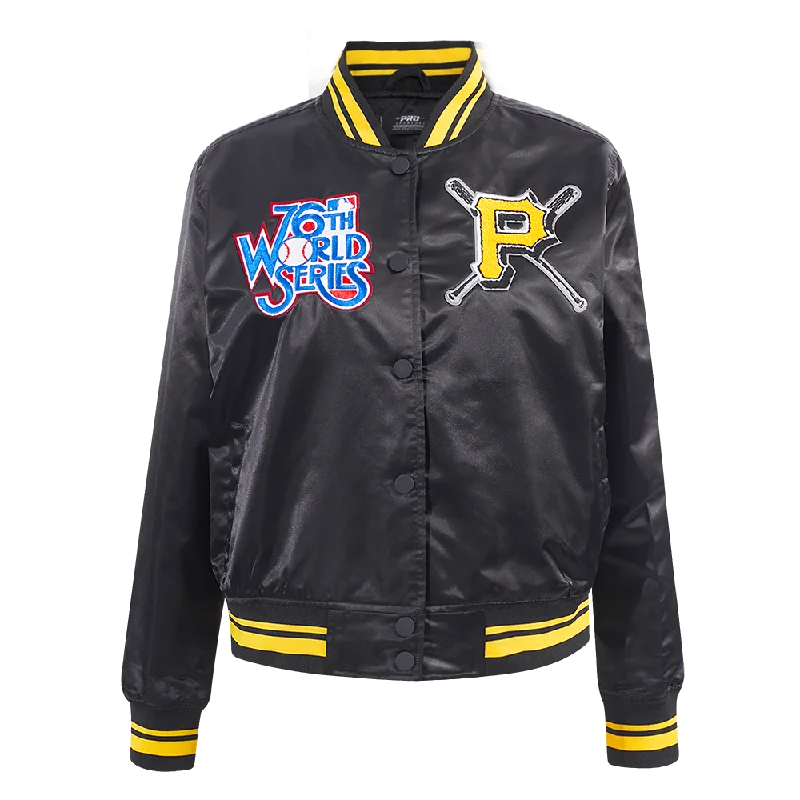 versatile casual coat for women -MLB PITTSBURGH PIRATES MASHUP WOMEN'S RIB SATIN JACKET (BLACK/YELLOW)