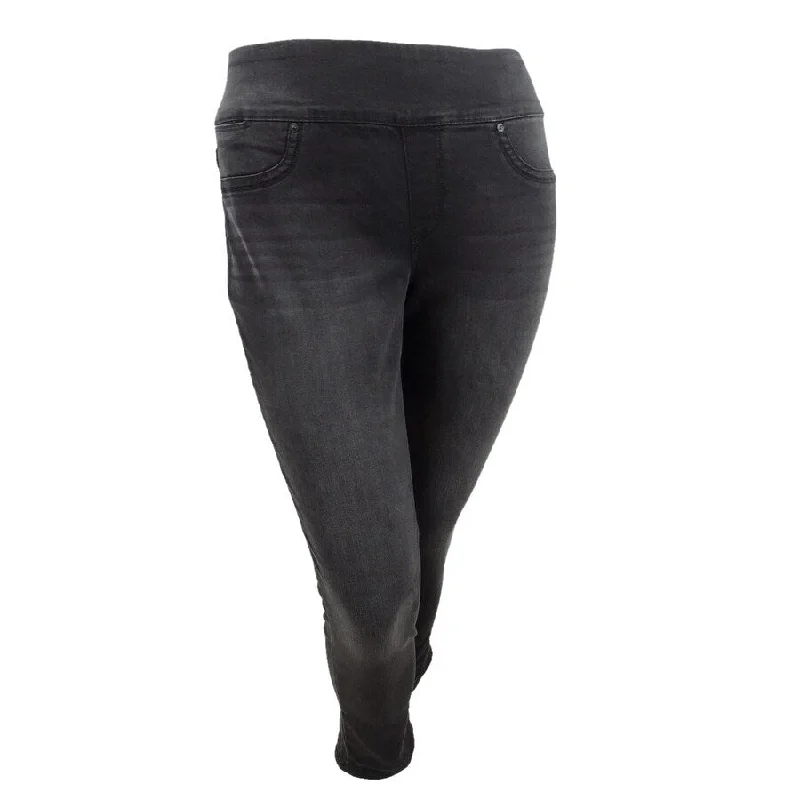 women's vintage denim trousers -Style & Co Women's Pull On Boyfriend Jeans (S, Black Smudge)