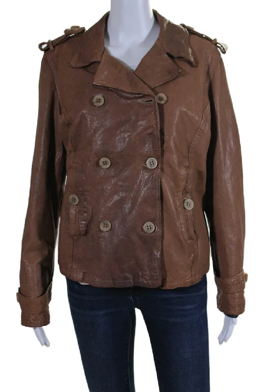 stylish knitted jacket for women -Masterpelle Womens Leather Double Breasted Jacket Brown