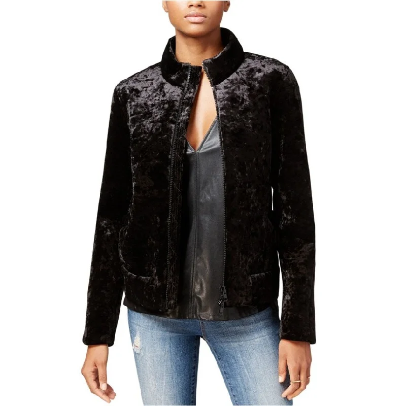 urban streetwear jacket for women -Rachel Roy Womens Velvet Bomber Jacket, Black, X-Small