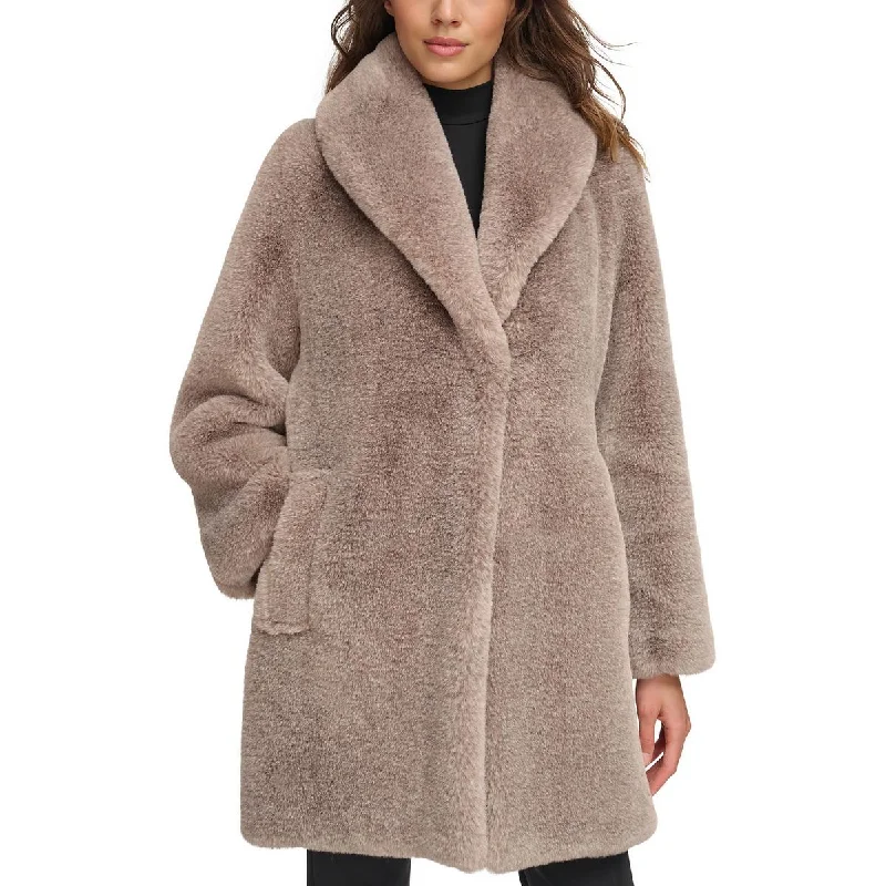 women's outdoor fleece jacket -Donna Karan Womens Long Formal Faux Fur Coat