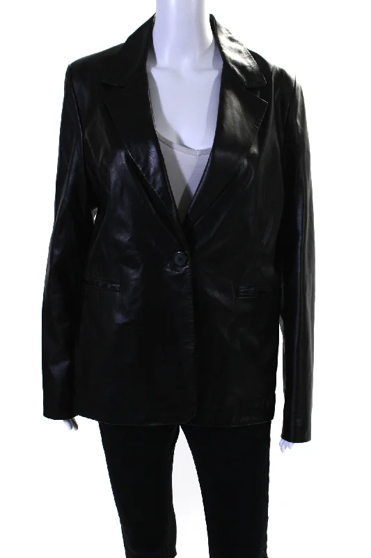 double-layered long coat for women -In Transit Womens Leather Wide Lapel Single Button Jacket Black