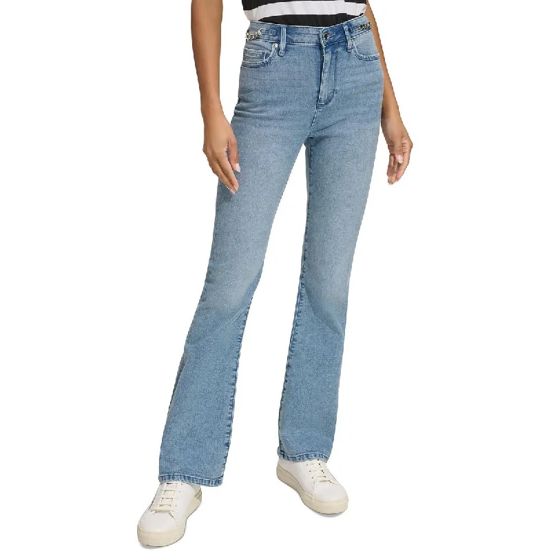 ladies' straight-cut denim jeans -Womens Mid-Rise Chain Bootcut Jeans