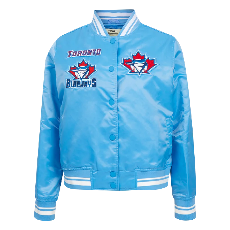 women's faux fur-lined parka -MLB TORONTO BLUE JAYS RETRO CLASSIC WOMEN'S RIB SATIN JACKET (UNIVERSITY BLUE)