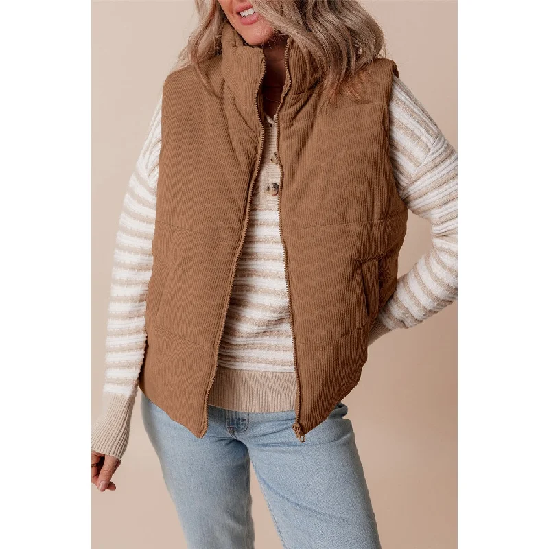 sophisticated evening coat for women -Natalia Corduroy Zipped Puffer Vest