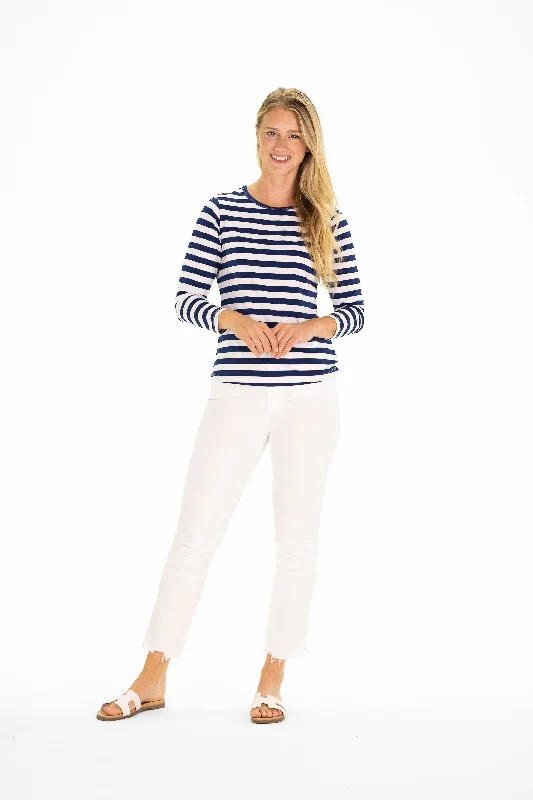 breathable linen camisole for ladies -Sunnie Sun Shirt in Royal Navy & White Stripe