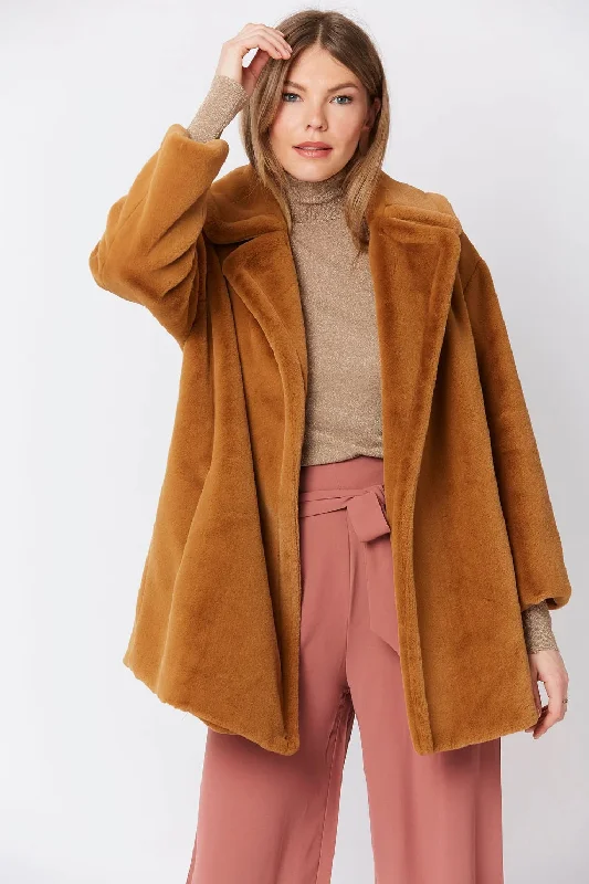 sophisticated evening coat for women -Mocha Faux Fur Midi Coat