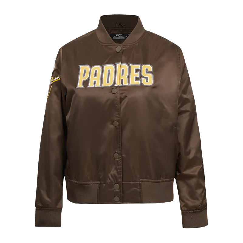 women's elegant cape coat -MLB SAN DIEGO PADRES CLASSIC WOMEN'S SATIN JACKET (BROWN)