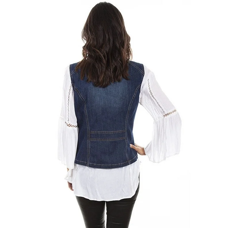 women's relaxed fit blazer -Scully Western Vest Womens Pockets Snap Princess Seams Denim F0_HC548