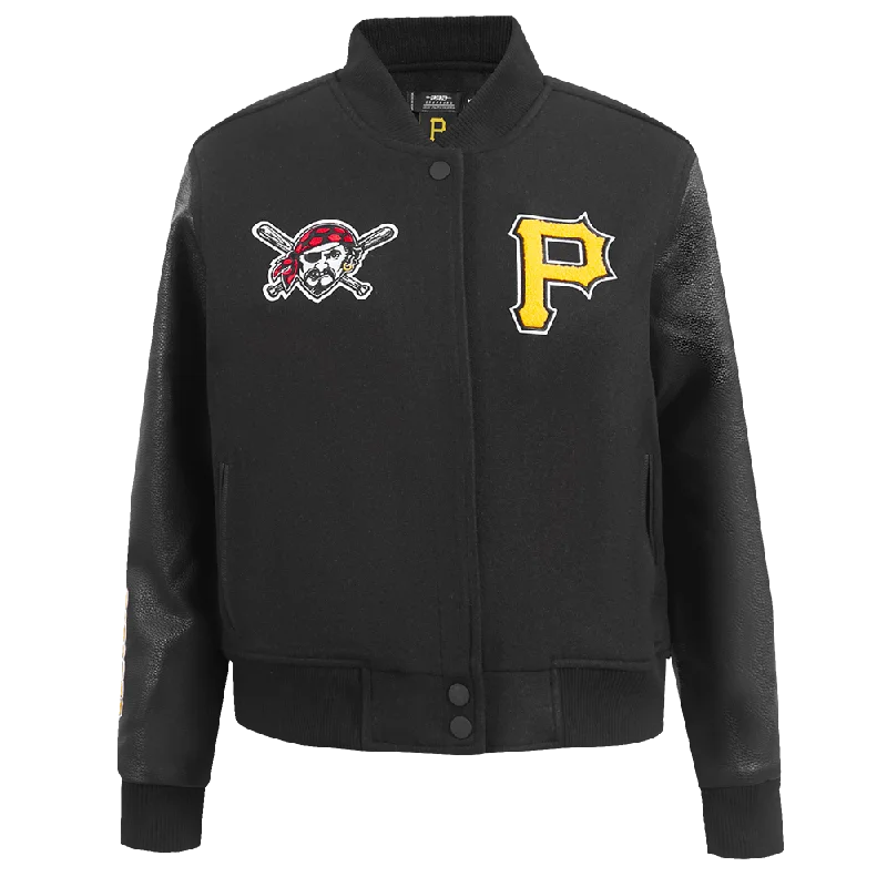 ladies' fur-lined jacket -MLB PITTSBURG PIRATES CLASSIC WOMEN'S WOOL VARSITY JACKET (JET BLACK)