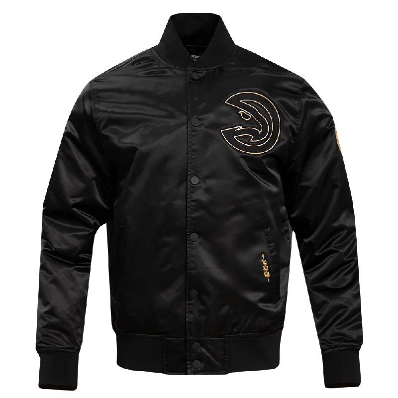 women's classic pea coat -ATLANTA HAWKS GOLD LOGO SATIN JACKET (BLACK)