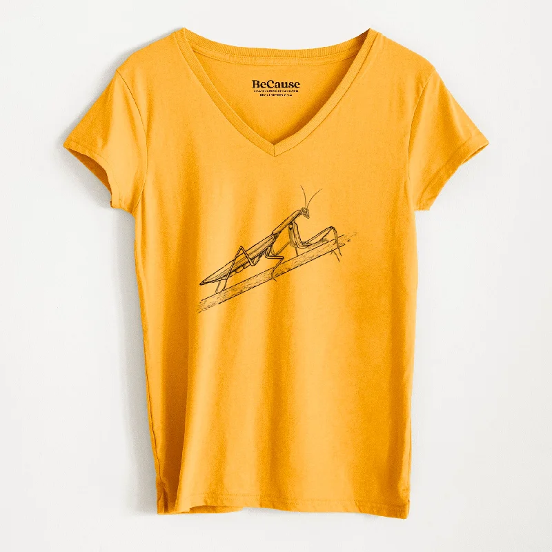 ladies' short sleeve top -European Mantis - Mantis religiosa - Women's 100% Recycled V-neck