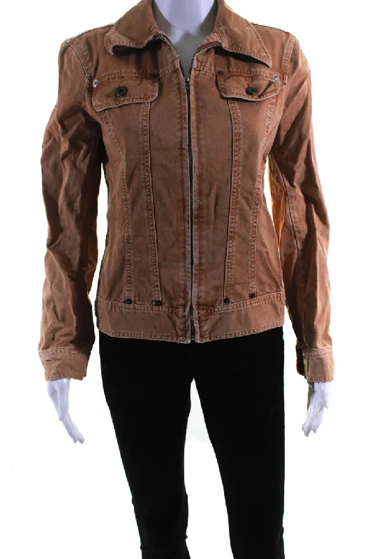 women's biker-style leather jacket -D&G Dolce & Gabbana Womens Zippered Long Sleeved Jean Jacket Copper