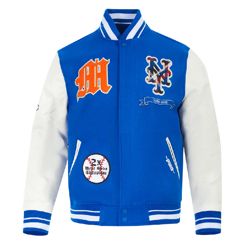 lightweight quilted jacket for women -MLB NEW YORK METS PRO PREP WOOL VARSITY JACKET (ROYAL BLUE/WHITE)