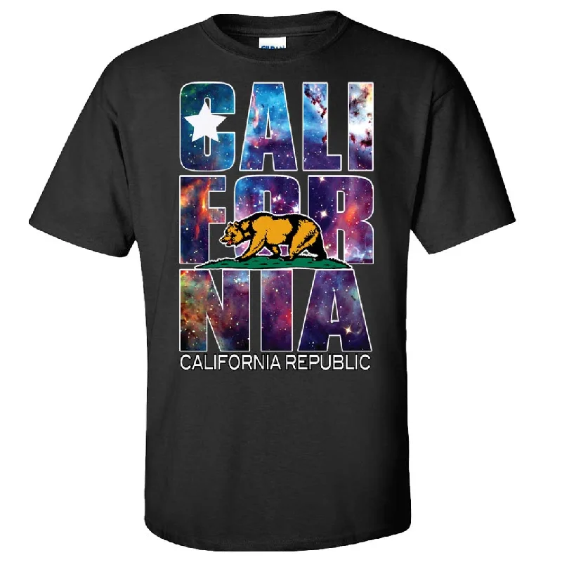 women's ribbed knit top -California Republic Cosmic State Flag Logo Design In Space Galaxy Asst Colors T-shirt/tee