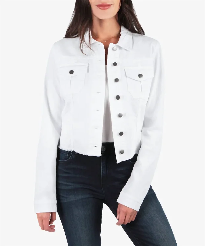 versatile trench coat for ladies -Kara Denim Jacket In White