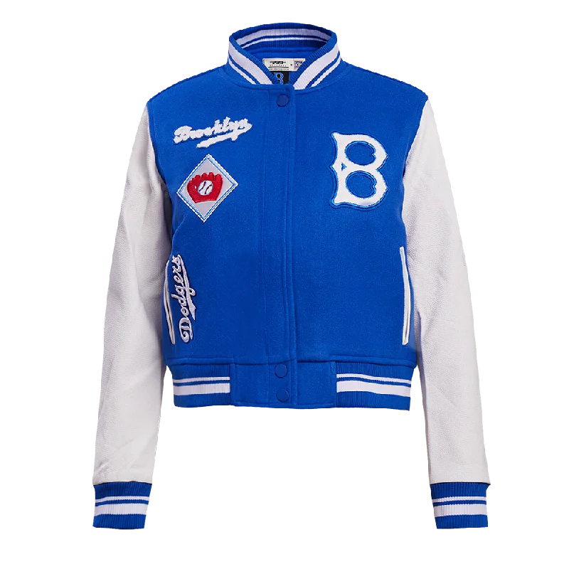 chic oversized blazer for women -MLB BROOKLYN DODGERS RETRO CLASSIC WOMEN'S RIB WOOL VARSITY JACKET (ROYAL BLUE/WHITE)