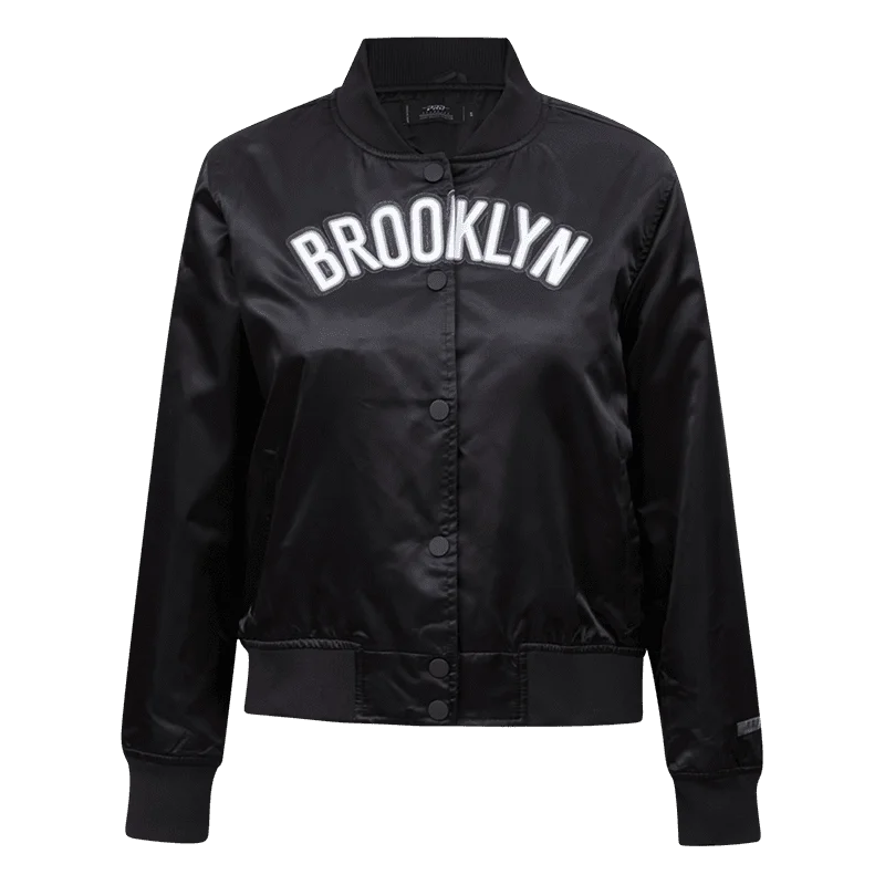 elegant wool cape for women -NBA BROOKLYN NETS CLASSIC WOMEN'S SATIN JACKET (BLACK)