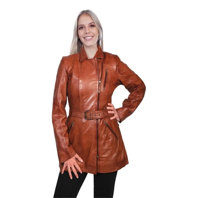 ladies' wool overcoat -Scully Western Coat Womens Classic Leather Belted Zipper F0_L330