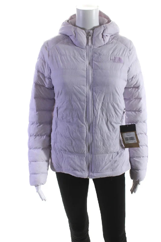 sophisticated evening coat for women -The North Face Womens Zipped Long Sleeve Hooded Puffer Jacket Pink