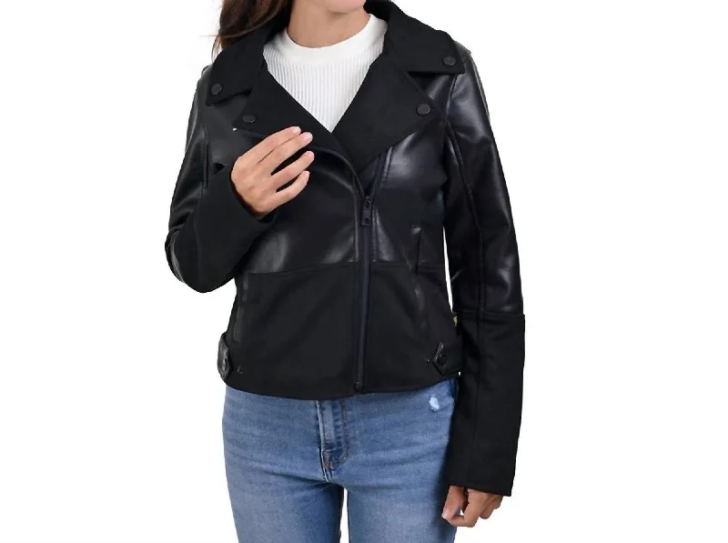 women's mid-length wool coat -Synthetic Leather Biker Jacket In Black