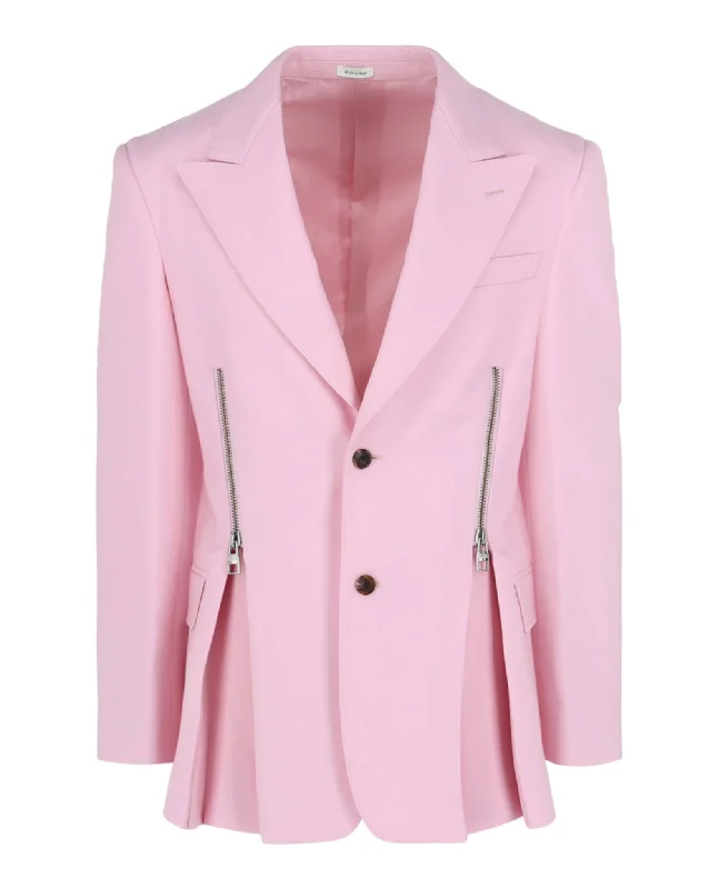 women's travel-friendly jacket -Double-Zip Peplum Blazer