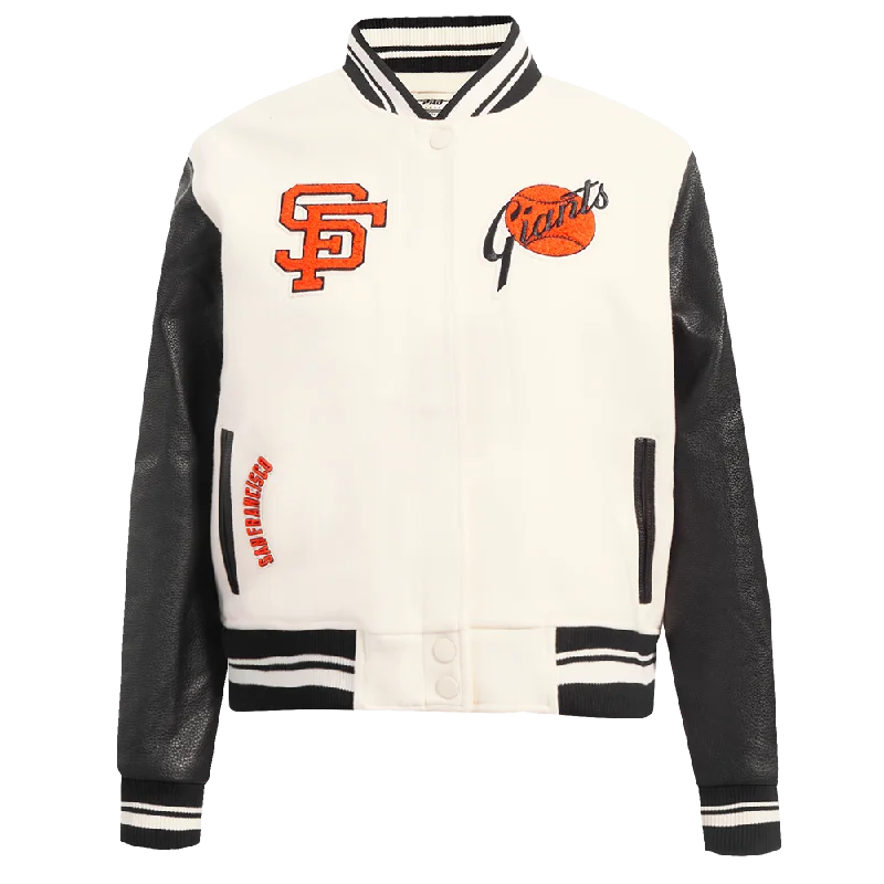 versatile casual coat for women -MLB SAN FRANCISCO GIANTS RETRO CLASSIC WOMEN'S RIB WOOL VARSITY JACKET (EGGSHELL/ BLACK)