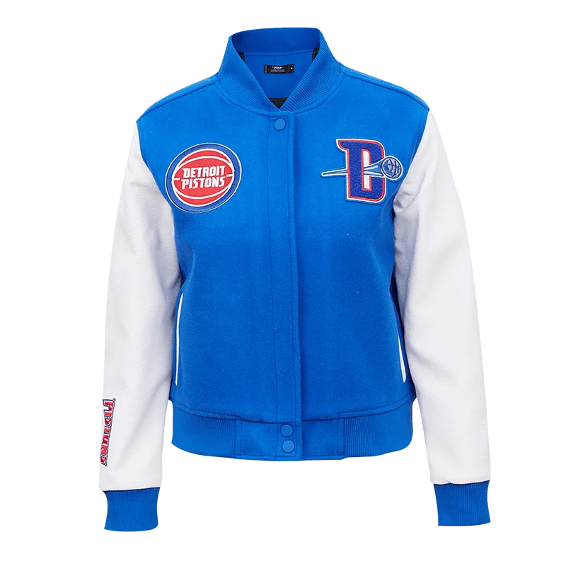 stylish houndstooth coat for women -NBA DETROIT PISTONS CLASSIC WOOL WOMEN'S VARSITY JACKET (ROYAL BLUE/WHITE)