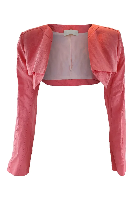 urban streetwear jacket for women -ANTONIO BERARDI Baby Pink Long Sleeved Bolero Jacket (40)