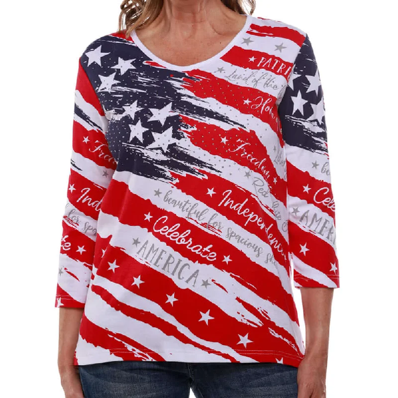 women's classic polo shirt -Women's Celebrate America 3/4 Sleeve Top