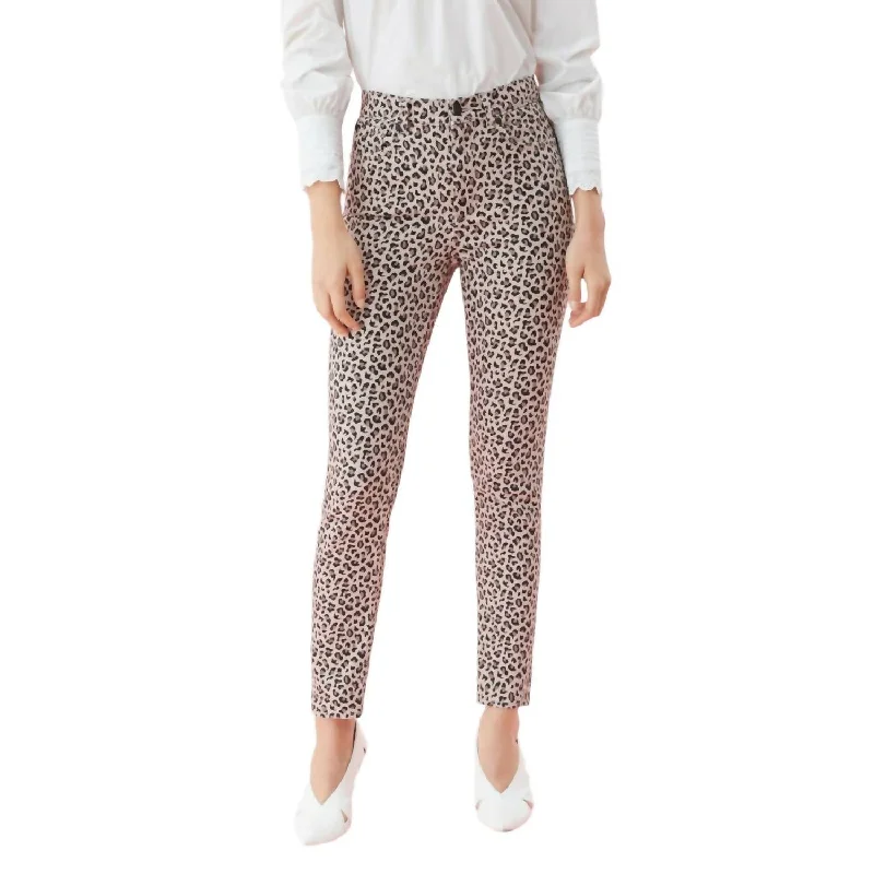 ladies' stylish flare jeans -Ocelot Ines Leopard Print Skinny Jeans In Beige