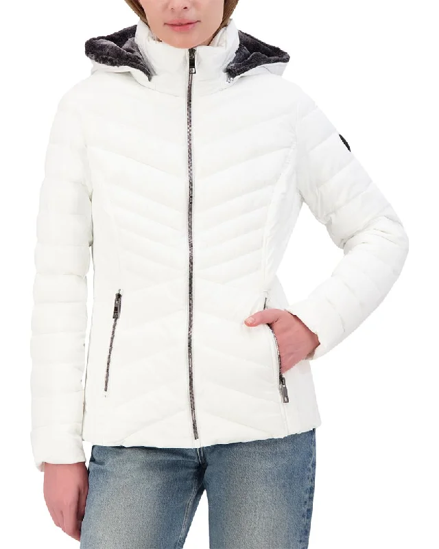 warm shearling coat for women -Nautica Short Stretch Jacket