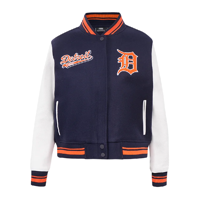 lightweight packable jacket for women -MLB DETROIT TIGERS SCRIPT TAIL WOMEN'S WOOL VARSITY JACKET (MIDNIGHT NAVY/ORANGE/MIDNIGHT NAVY)